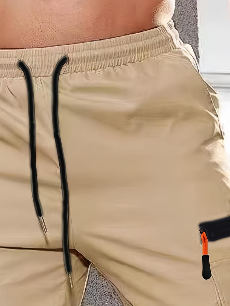 Men's European Size Multi-Pocket Workwear Pants - Lightweight Straight-Leg for Casual Wear, Spring & Autumn