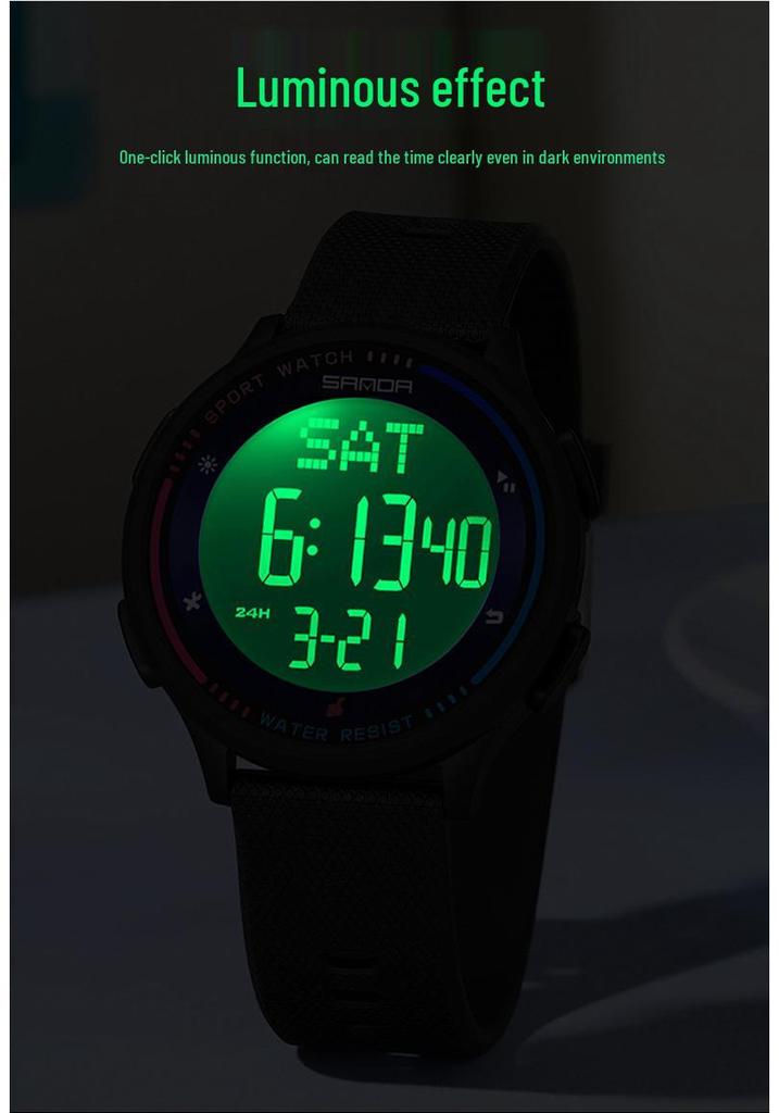 Orologio Sveglia Luminoso Sanda Ultra-Sottile: Elegante, Impermeabile e Multifunzionale con Numeri Grandi per Uomini e Donne