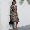 Temperament and Elegance Outer Wear Autumn and Winter Fashion Women's Leopard Print Long-sleeved Hollowed Out High Neck Dresses