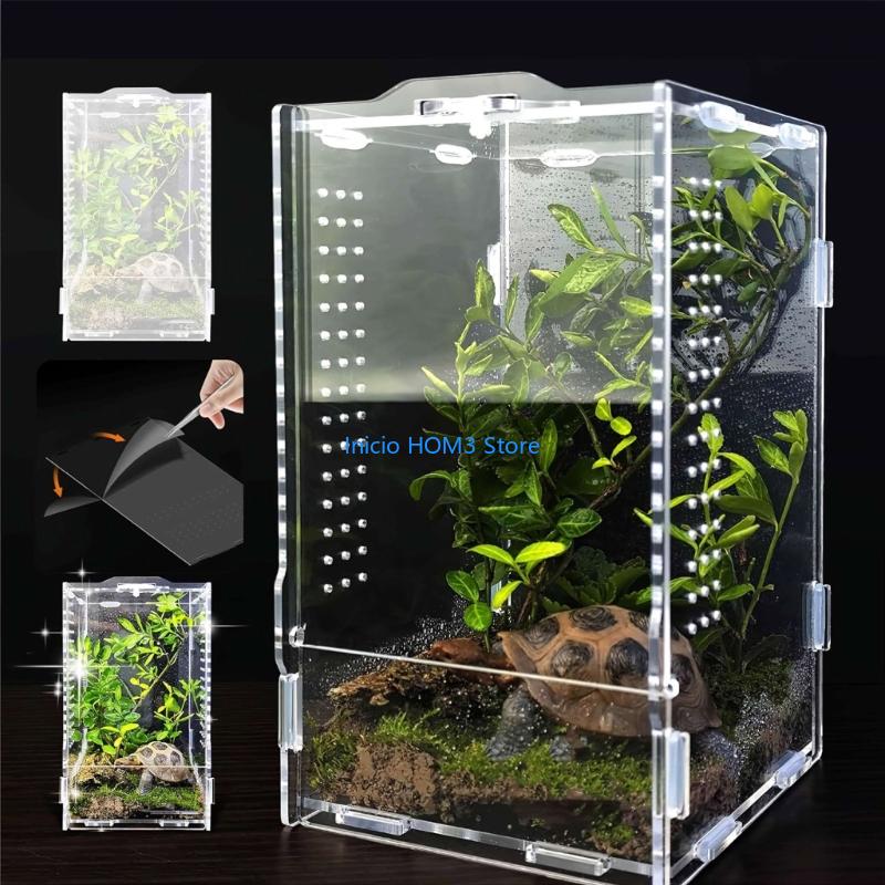 A5YD Acrylic Transparents Feeding Box Reptiles Breeding Box Climbing Pet Terrariums for Turtles Lizards Reptiles Accessories