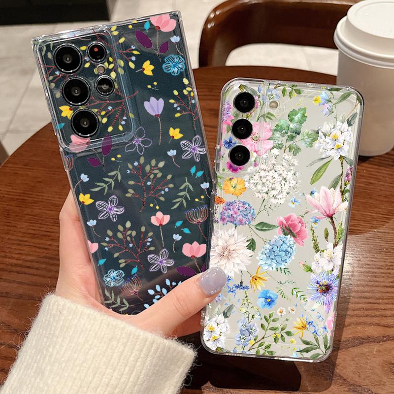Colorful Fower Pattern Phone Case For Samsung Galaxy S26 S25 S24 S23 Ultra S22 S26 Plus S24 S21 FE S25 Edge Clear Soft TPU Cover