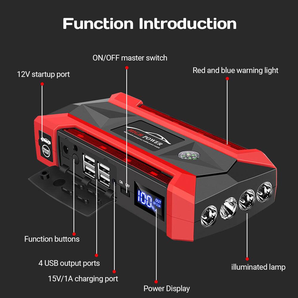600A Car Jump Starter 89800mah Power Bank Car Battery Charger Booster Starter Device with Air Pump Automotive Tyre Inflator