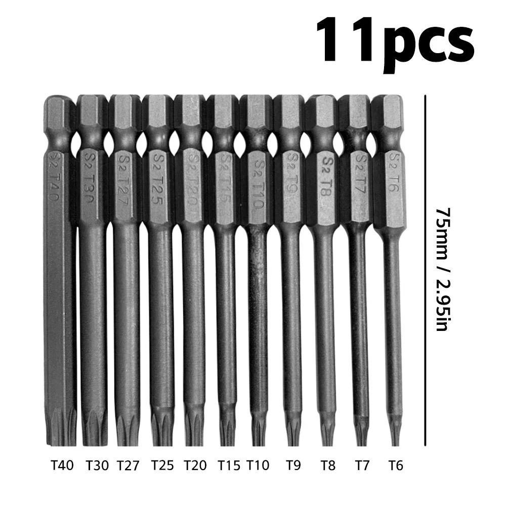 Car Tool Torx Security Head Screwdriver Drill Set Magnetic Extension Adapter Star Hex Spline Bit for Car Electric Drill 11/12pcs