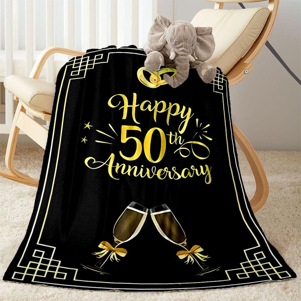 1pc Golden 50th Celebration blanket Soft and Warm for Sofa Office Camping Travel Livingroom Great Gift for Friends and Family Comfortable All Seasons