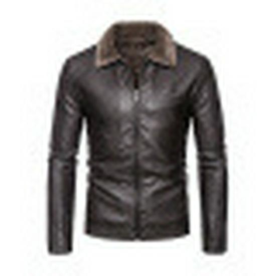 2025 Plush Men's PU Leather Jacket - Thickened, Versatile Lapel Coat for Autumn/Winter