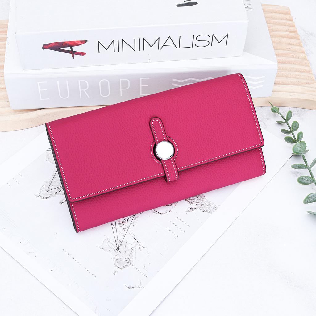 Pure cowhide women's long wallet 2026 new large-capacity multi-card wallet leather strap hand wallet women