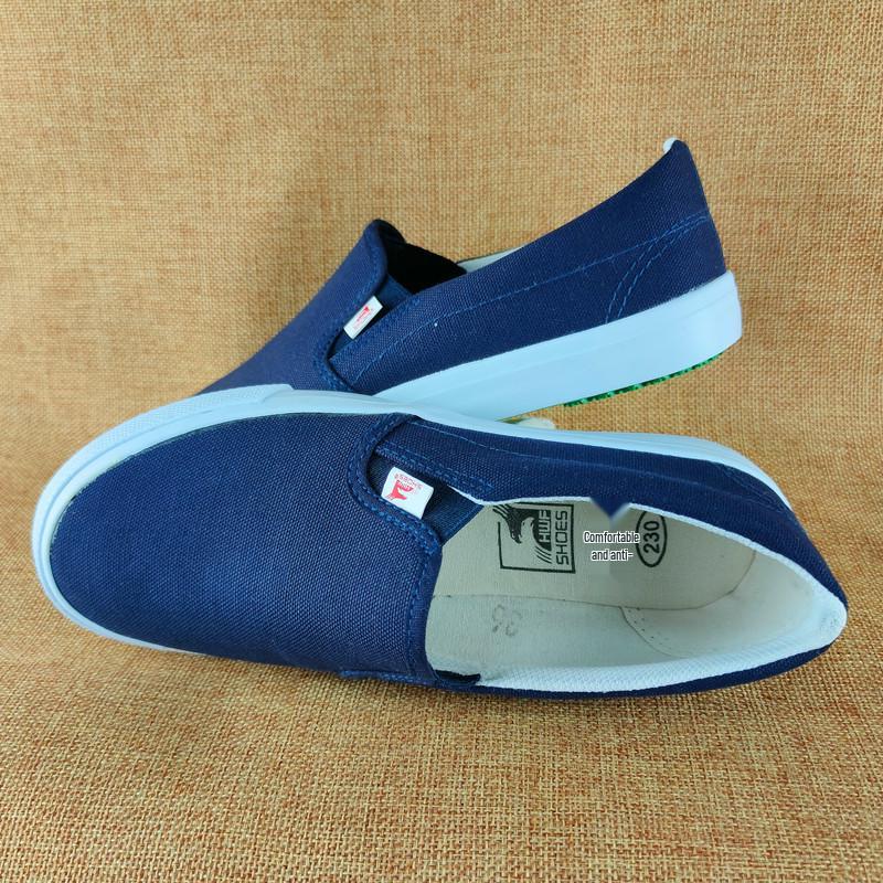Non-Slip Blue Canvas Shoes for Clean Rooms - Large Size, Elastic Band for Men and Women