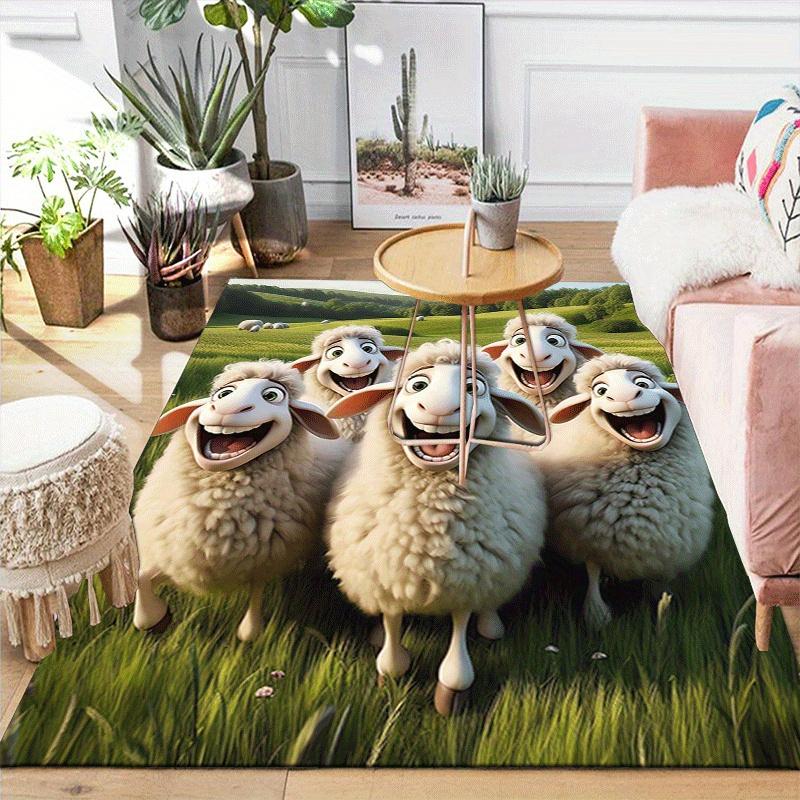 1pc Happy Lamb Pattern Area Rug, Anti Slip Non Shedding Stain Resistant Carpet