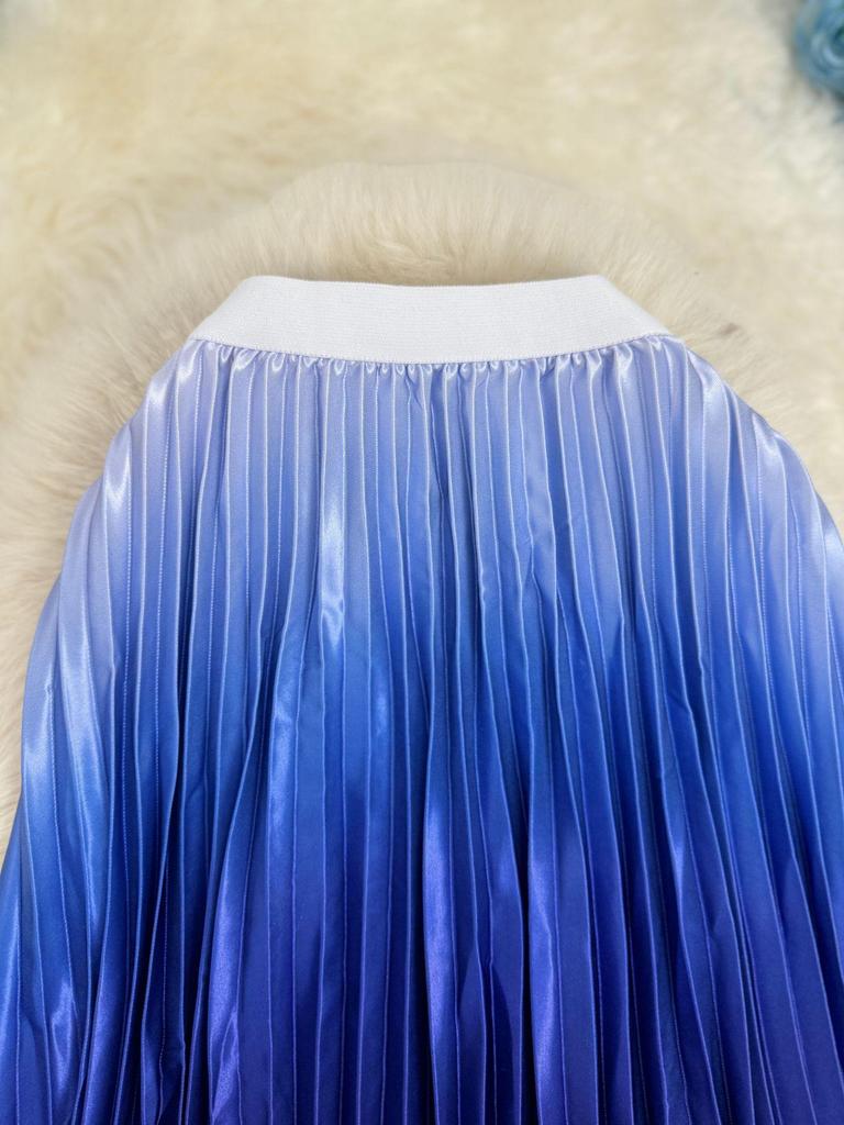 European & American Gradient Rainbow Pleated Midi A-line Skirt for Women - Versatile Slimming Style