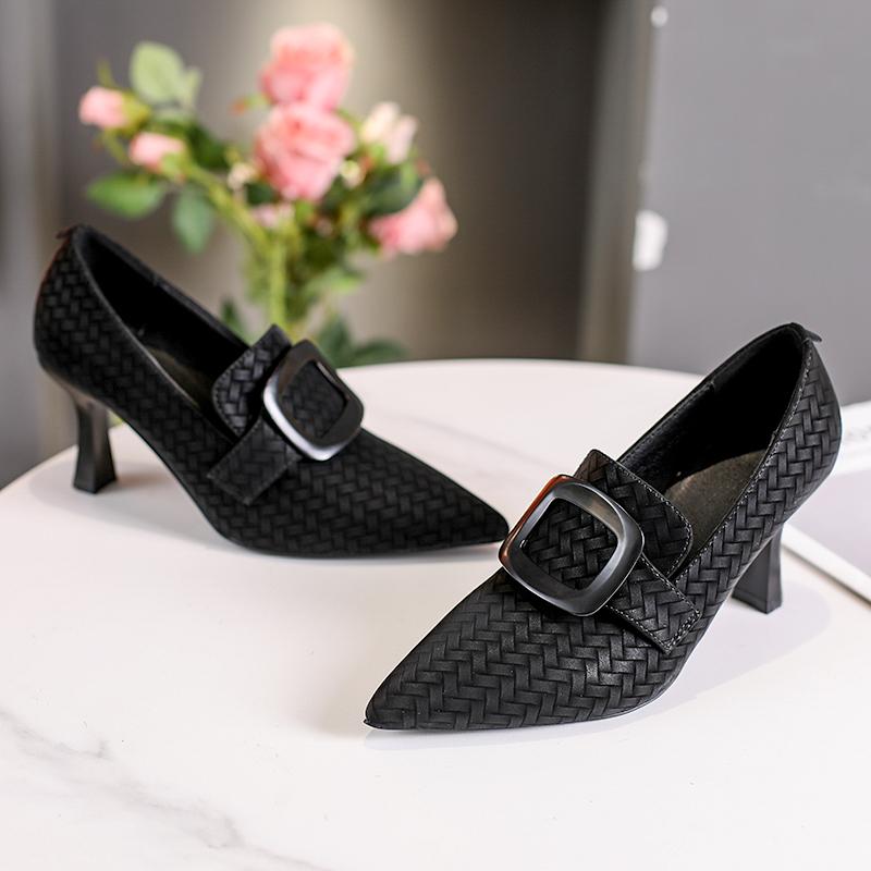 Elegant Black Shoes for Women Fashion Buckle Design 2025 Summer High Heeled Slingback Stiletto Pointed Toe Female Office Sandal