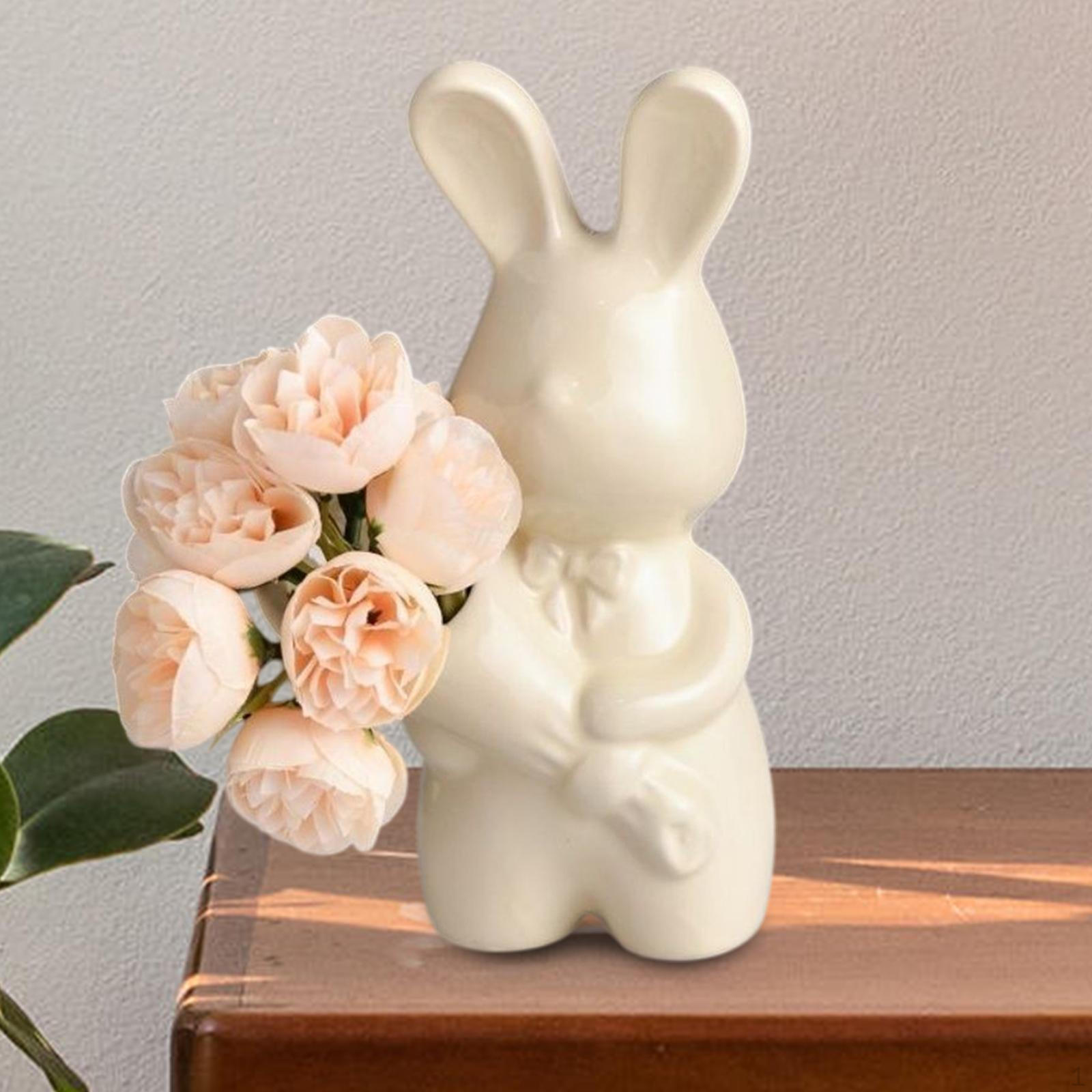 

Керамічна ваза Фігурка кролика Елегантний подарунок Настільна скульптура Кролик Орнамент для вітальні Стільниця бежевий