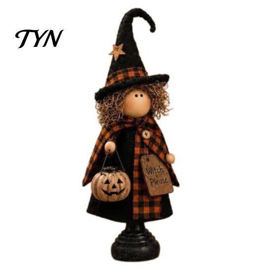Halloween Witch Ornaments Rustic Resin Figurine, Fall Tabletop Decor, Vintage Farmhouse Retro Decor Statue for Mantel Shelf, Thanksgiving Harvest Home