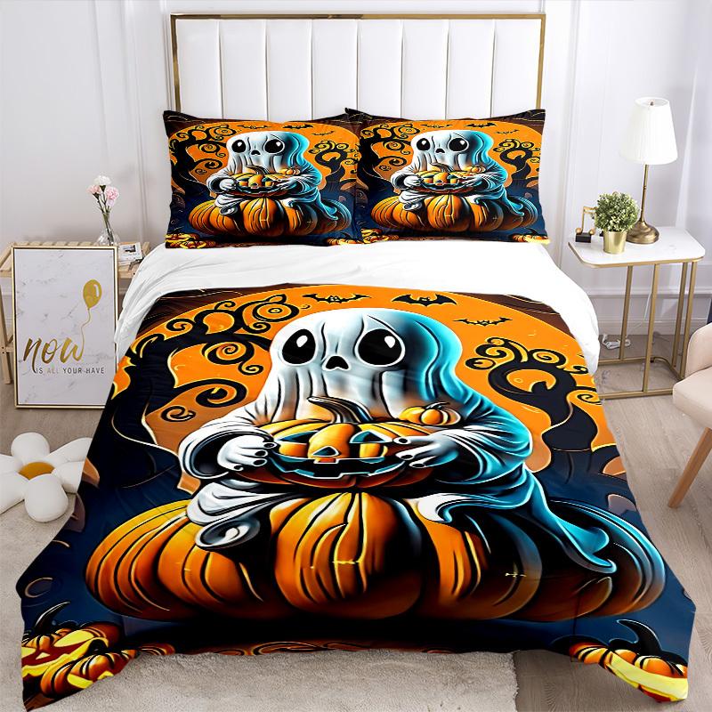 3pcs Halloween Ghost Duvet Cover Set - Machine Washable, Includes 1 Cover and 2 Pillowcases, No Core Included yy251013069