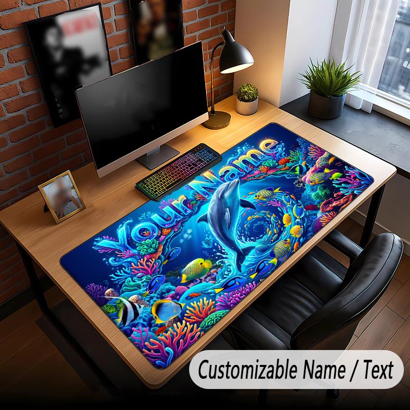 Fish Ocean Theme Custom Mouse Pad Personalized With Name Text Customized Desk Mat For Office Home Decor