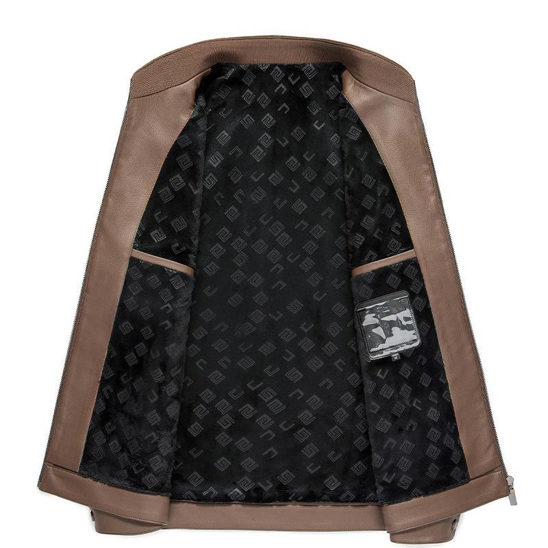 Men's New Leather Jacket High-end Leather Jacket Stand Collar Plus Velvet To Keep Warm Spring and Autumn Daddy Leather Jacket for Men