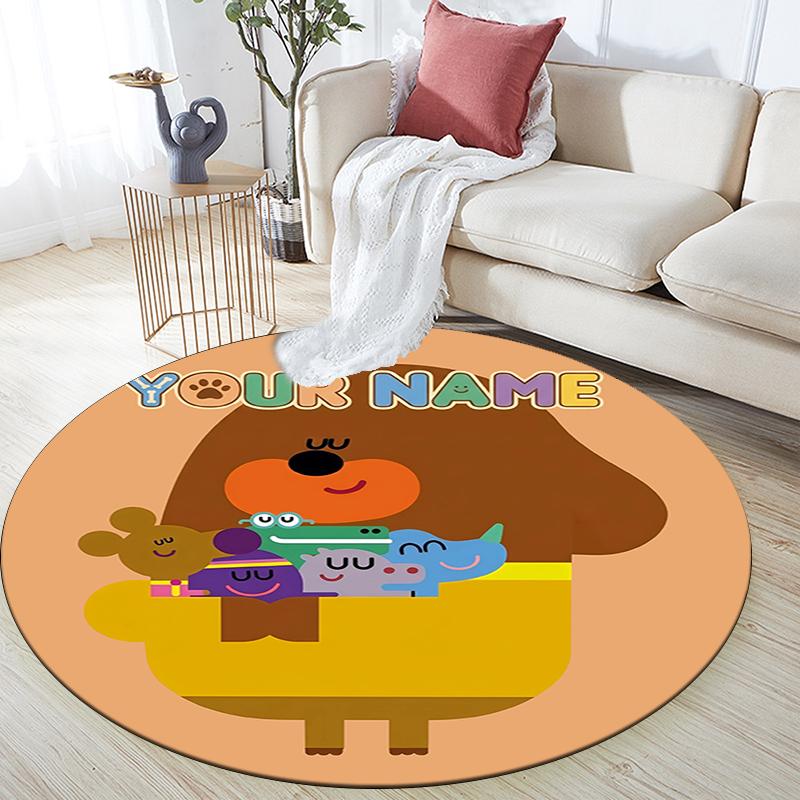 Custom Name,Hey Duggee pattern round rug,Carpet Rug for Living Room Bedroom Playroom ,Non-slip Floor Mat,Holiday Gifts and Birthday Gifts.