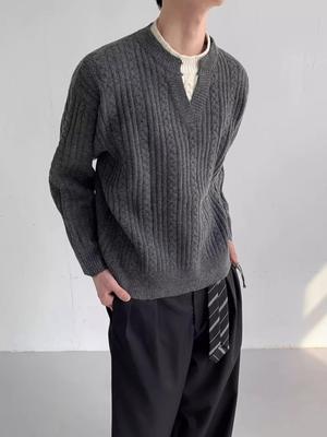 Herren Retro Fauler Stil Falscher Zweiteiler Pullover - Vielseitige Winterstrickware für Trendige Lässige Looks