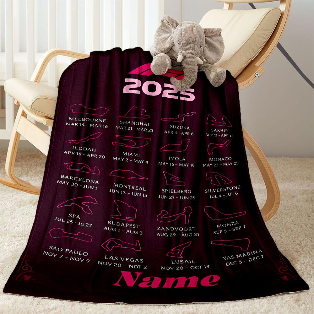 F1 Season Schedule Customize Your Name Blanket Gift Customizable Blanket Soft Warm Cozy Throw For Bed Office Office Chair Sofa