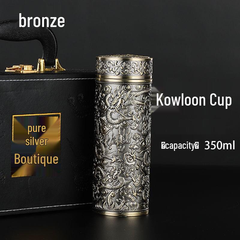 Reinsilber 9999 Thermalwasserbecher - Neun Drachen, Hundert Segnungen, Drachen & Phönix Design