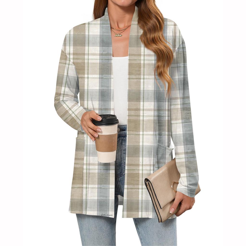 Damen Weihnachten Bedruckter Leichter Cardigan Langärmlig Lässig Locker Dünne Passform Mit Taschen Cardigan Jacke