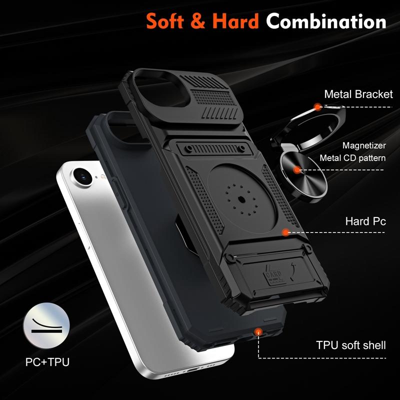 Magnetic Car Holder Ring Shockproof Armor With Card Slot Case For 17e 16e 17 Air 16 15 14 13 Pro Max Plus Back Cover