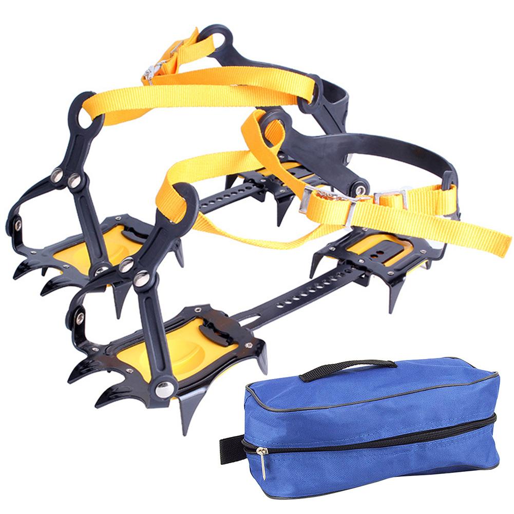 Stainless Steel 10 Teeth Snow Grips Crampons Anti-Slip with Carry Bag Adjustable Thickened Nylon PA Straps for Hiking Climbing