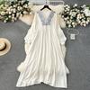 EWQ Ricamo Scollo A V Puff Manica Lunga Vita Alta Una Linea Abiti Dolce Stile Vestito da Donna Inverno Primavera 2024 Nuovo 27SN5332