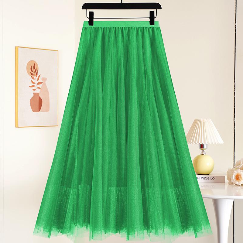 Layered Mesh Skirt for Women Midi Length High Waisted A-line Skirts Women's Halloween Skirts Fairy Tiered Skirt Mesh Elastic Waist Tulle Skirts