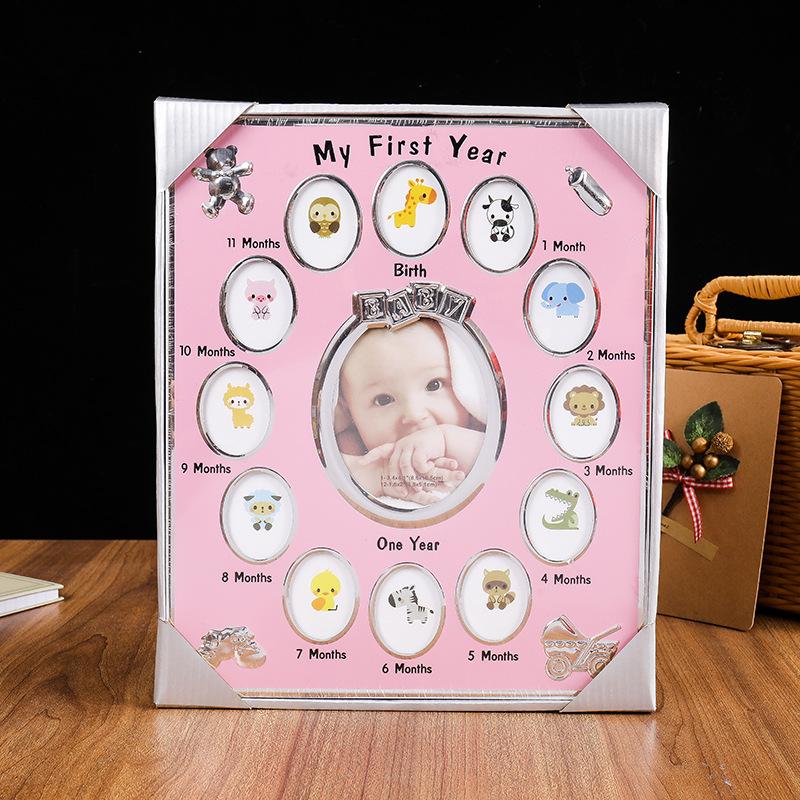 Baby Keepsake Gift My First Year 1 To 12 Months Photo Frame Kids Keepsake Metal Frames Home Decor Baby Growth Record
