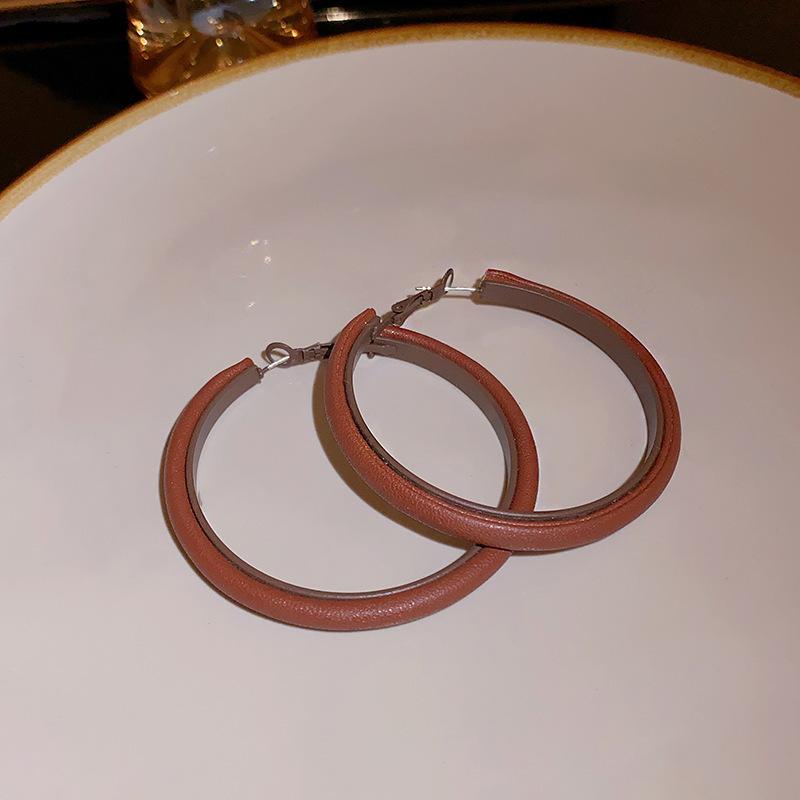 Maillard coffee color oval earrings niche simple versatile stud earrings fashion temperament high sense earrings women