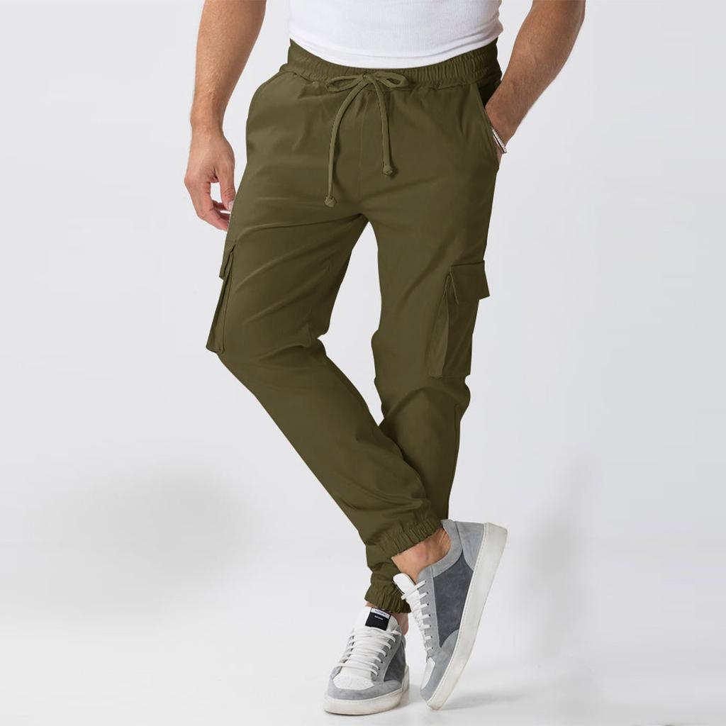 Men'S Multi Pocket Loose Pants With Drawstring Waist Fashionable Pants