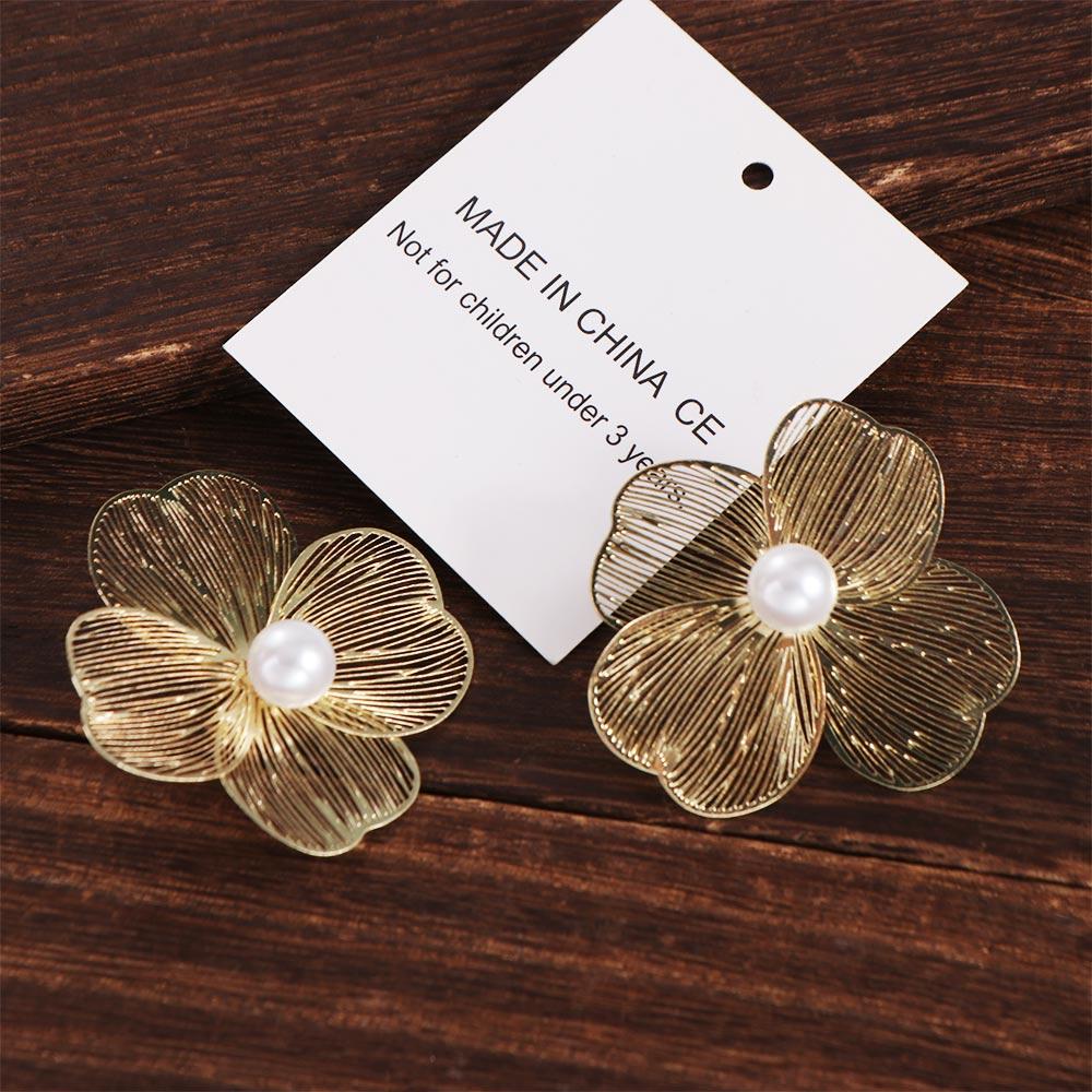 Imitație de perle cercei flori mari cu perle de argint cercei cu flori exagerate bijuterii de petrecere