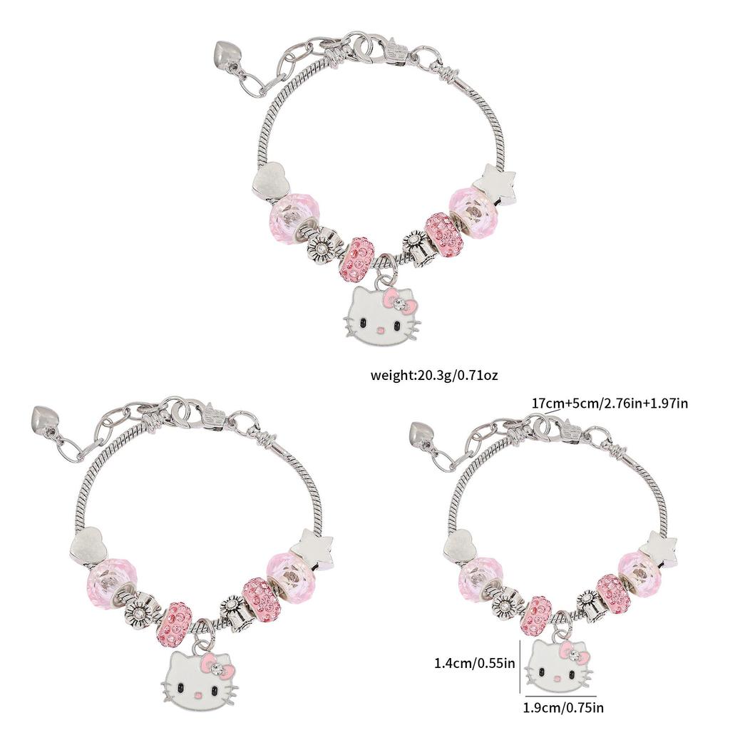 Braccialetto Charm Cartoon Hello Kitty con Perline in Lega di Zinco per Regali e Accessori