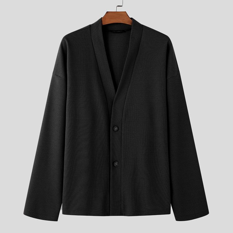 

INCERUN Мужской Осенний Кардиган с Длинным Рукавом На Пуговицах Повседневное Свободное Пальто Свитера 3XL чёрный