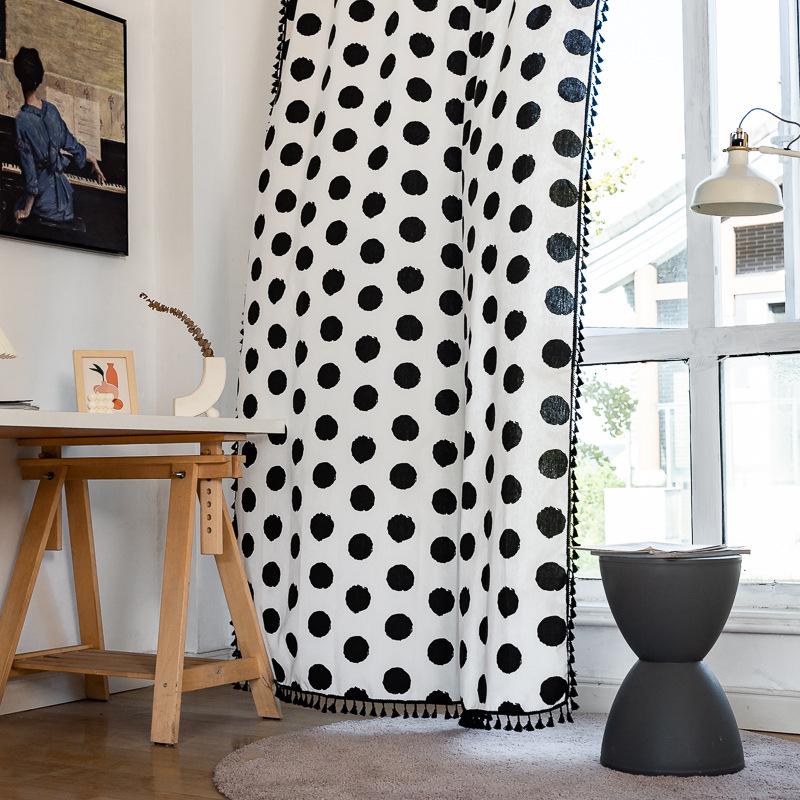 

Nordic, Simple And Versatile Blackout Half Curtain Black And White Polka Dots Balcony Floating Curtain Finished Product Height 90cm * Width 60cm