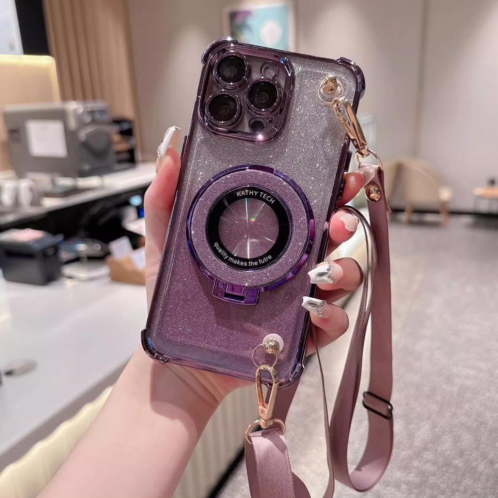 Shockproof Glitter Lanyard Case For Samsung Galaxy A12 A22 A32 A52 A52S A13 A23 A33 A53 A73 Plating Phone Holder Bracket Cover