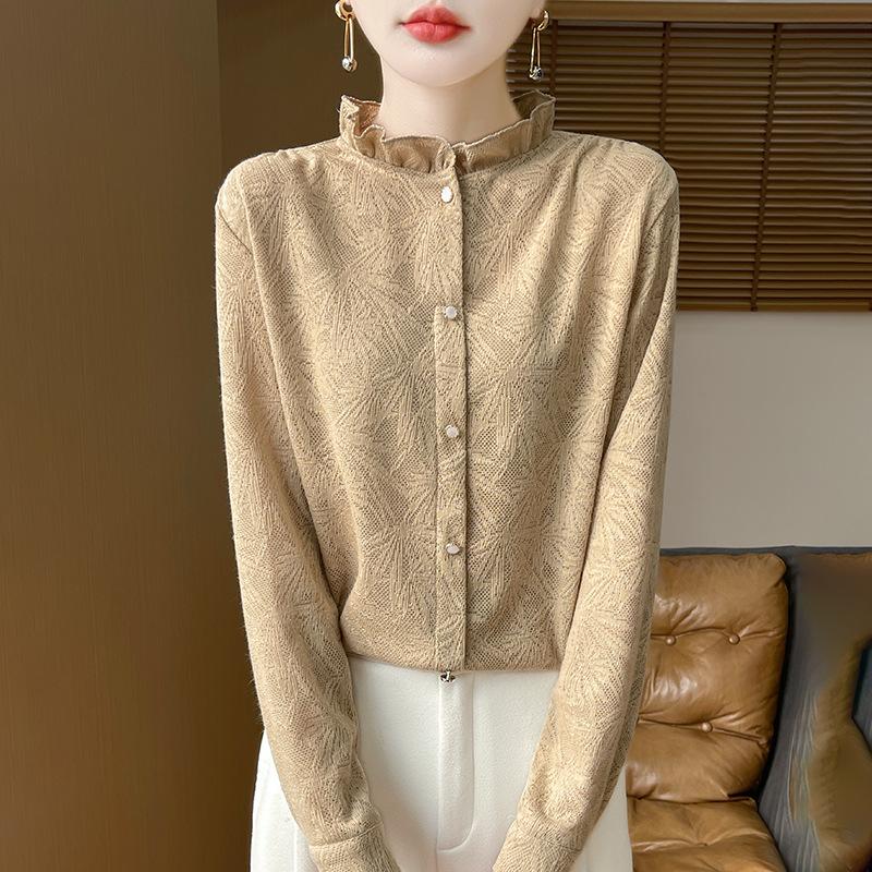 Stand-up collar fungus edge knitted sweater women's spring and autumn sweater shirt bottoming shirt top tide