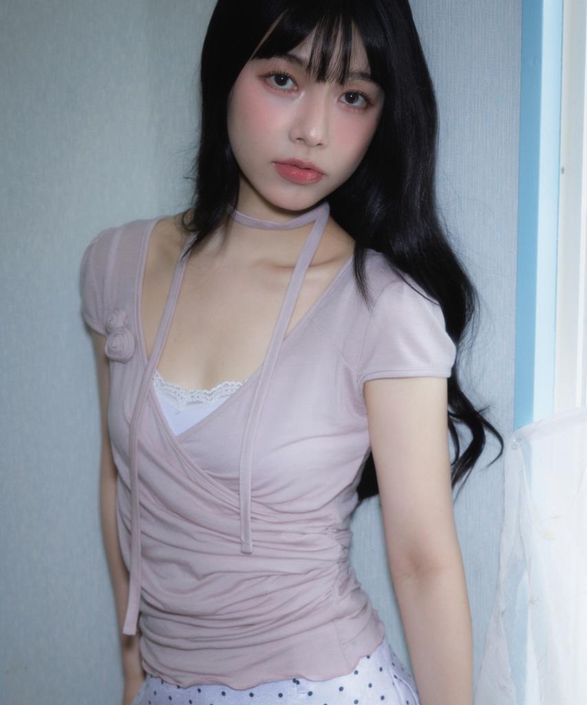 ROSEFRANTZ Corsage Shirring T-Shirt [Pink]