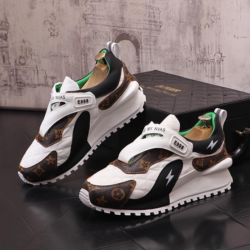Vår Herr Mode Tryckta Casual Skor Rund Tå Färgmatchande Sneakers med Inbyggd Höjdökning Färgmatchande Skor