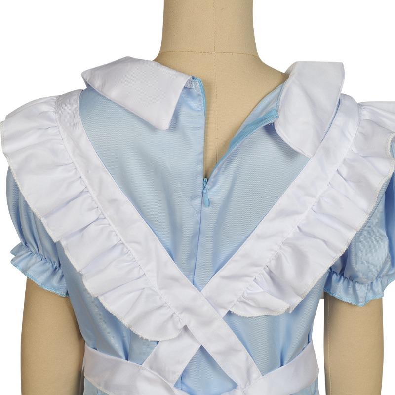 Girls Blue White Alice In Wonderland Maid Style Princess Dress With Headband For Birthday Party