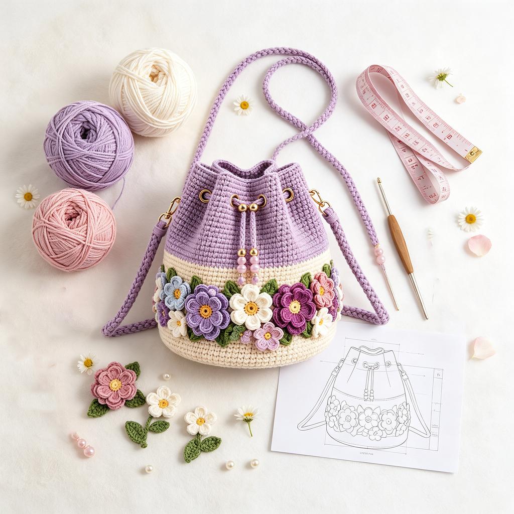 Flower Knitted Bag DIY Kit with Complete Materials - Purse Set for Knitting Enthusiasts