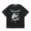 Mens Oversized Vintage Washed Cotton T-Shirt With Cartoon Animal Print Streetwear Loose Fit Short Sleeve Tee