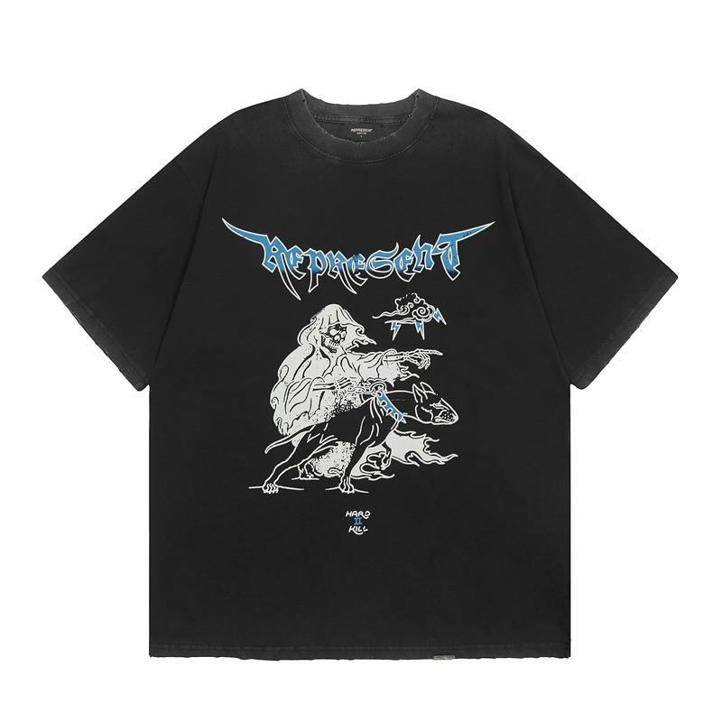 Mens Oversized Vintage Washed Cotton T-Shirt With Cartoon Animal Print Streetwear Loose Fit Short Sleeve Tee