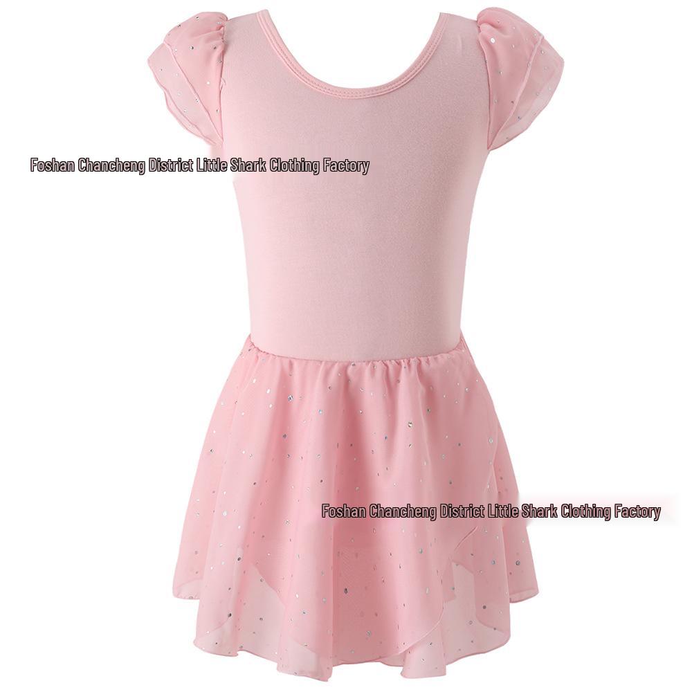 Kids' Chiffon Sequin Dance Dress with Criss-cross Back Straps for Ballet and Gymnastics