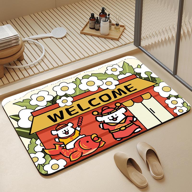 Non-Slip Water-Absorbing Cute Puppy Floor Mat for Bathroom Entrance
