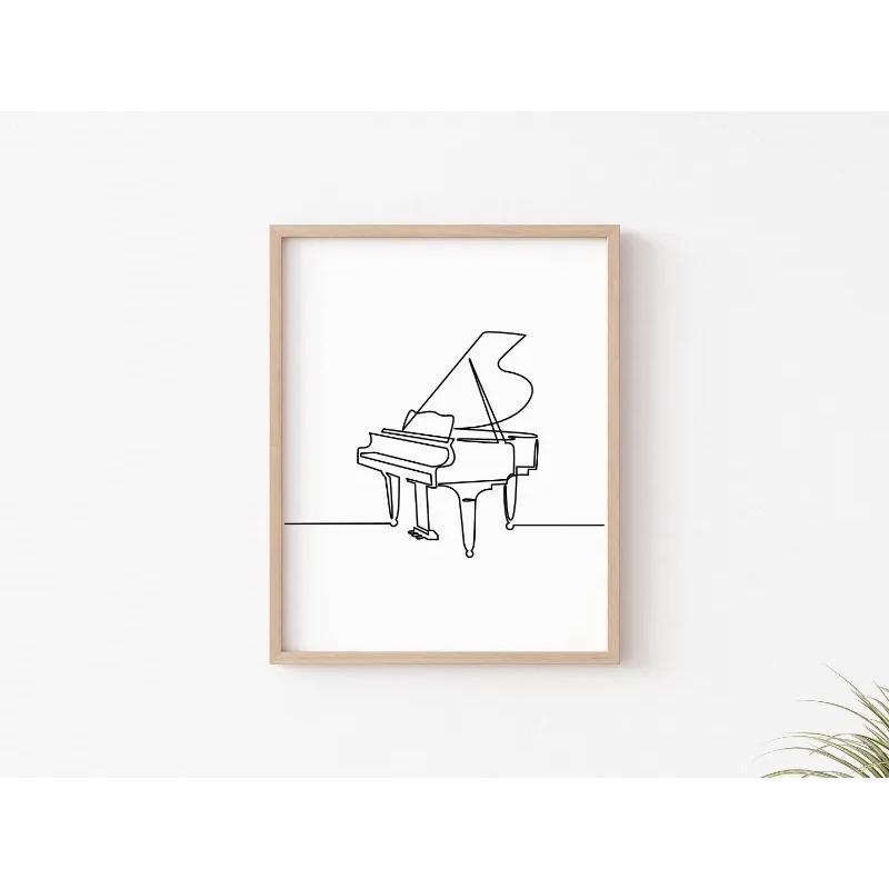 Nordisch Schwarz Weiß Musik Linienzeichnung Klaviertaste Gitarre Schlagzeug Poster Leinwandmalerei Wandkunst Bilder Zuhause Kinderzimmer Dekor