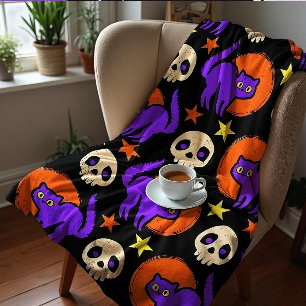 Purple Black Line Rose Motif Soft Flannel Blanket Breathable Warm Throw for Office Car Sofa Kids Room Birthday Xmas Gift