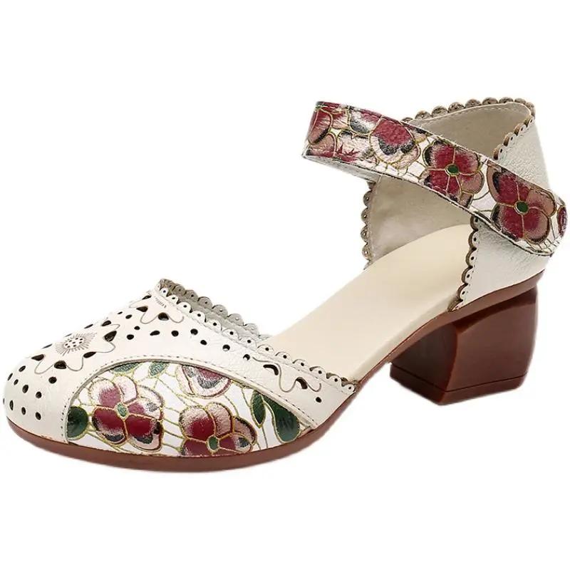 Fashion GKTINOO 2025 Summer Women's Genuine Leather Shoes Woman Retro Hollow Out Sandals Female Hook & Loop Heels Ladies Platform Sandal