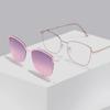 2 In-1 Glasses Anti Blue Light Glasses with 1Pc Magnetic Polarized Clip-On Sunglasses Lenses Trendy Metal Frame Cat Eye Eyewear