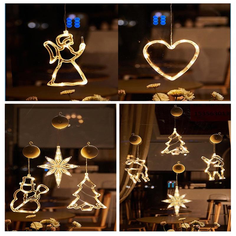 Christmas LED Light Snowflake Santa Hanging Sucker Lamp Window Ornaments Decoration for Home Xmas Navidad 2025 New Year Decor